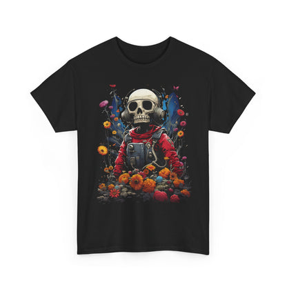 Skull Astronaut T-Shirt – Cosmic Death & Rebirth Graphic Tee, Space Skeleton Floral Shirt, Dark Aesthetic Streetwear