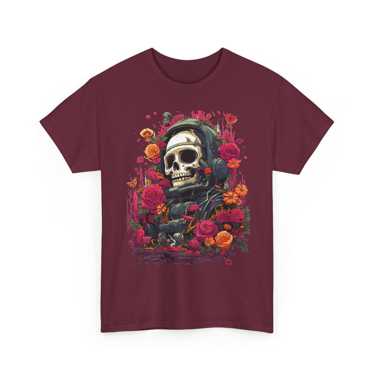 Floral Astronaut Skull Graphic T-Shirt - product view
