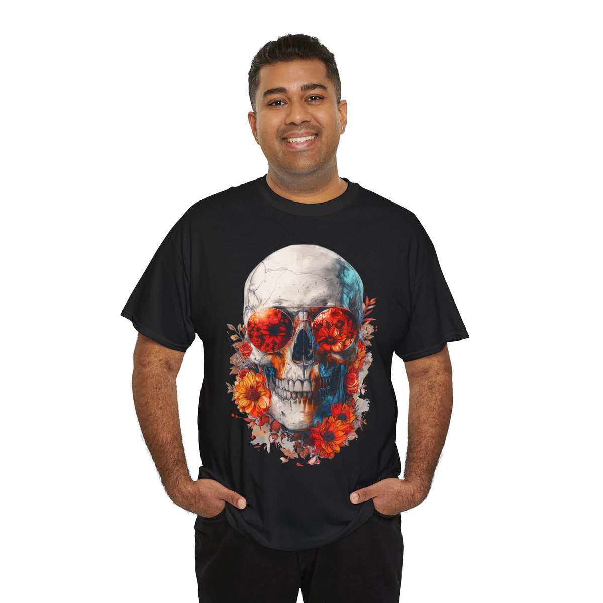 Floral Skull Sunglasses Graphic T-Shirt - product view