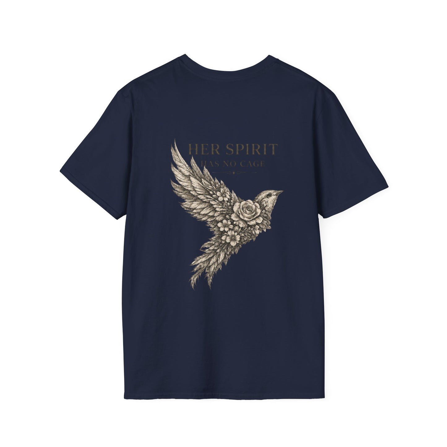 Her Spirit Has No Cage T-Shirt | Floral Bird Graphic Tee, Women's Freedom Shirt, Vintage Boho Nature Design