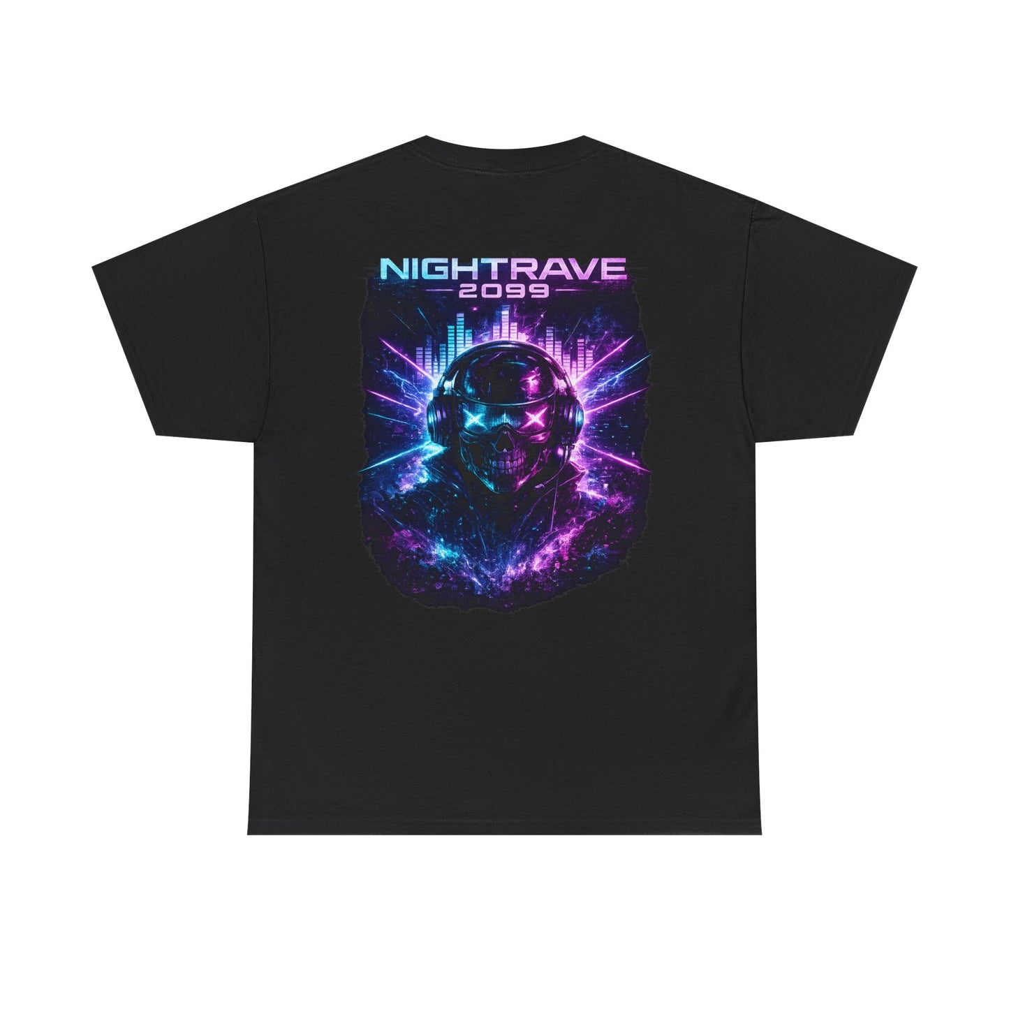 Nightrave 2099 T-Shirt | Cyberpunk Skull DJ Graphic Tee, Neon Rave Streetwear Shirt
