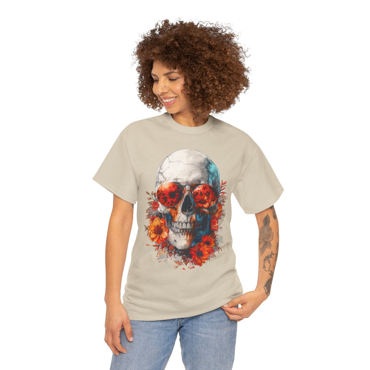 Floral Skull Sunglasses Graphic T-Shirt - product view