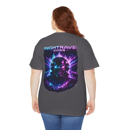 Nightrave 2099 Cyberpunk Skull DJ T-Shirt - back graphic