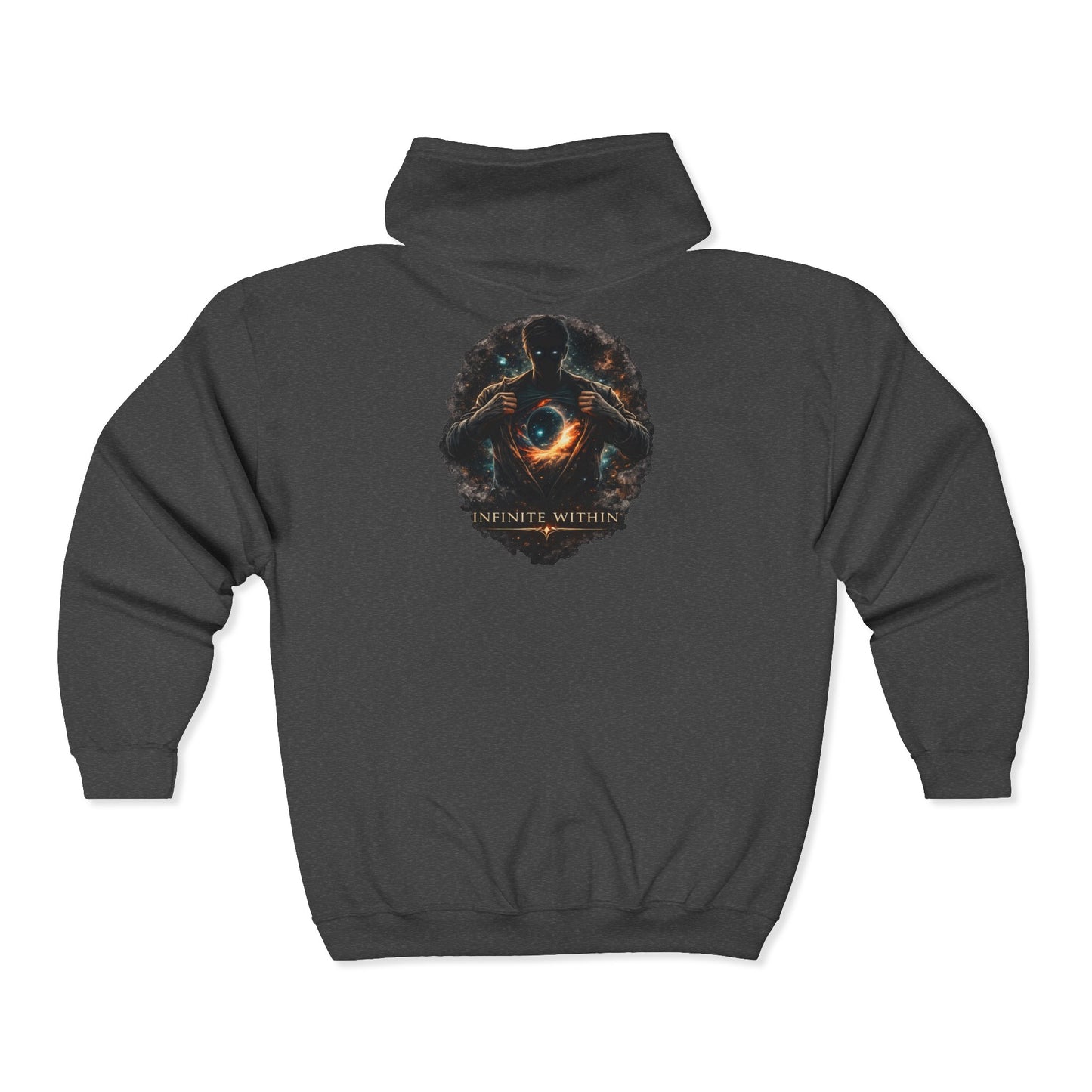 Infinite Within Black Zip Hoodie — Cosmic Eye Graphic Zip-Up