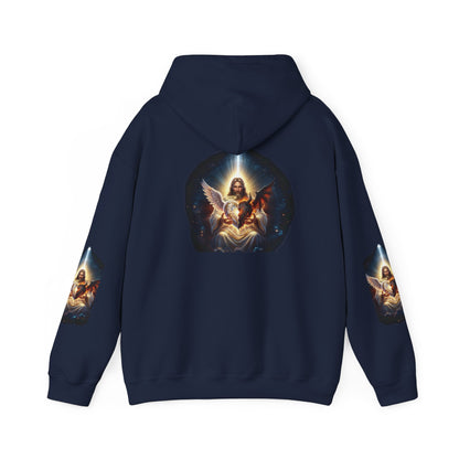Christian Hoodie – "A Heart Divided Within Divine Grace" Religious Pullover with Angel Artwork