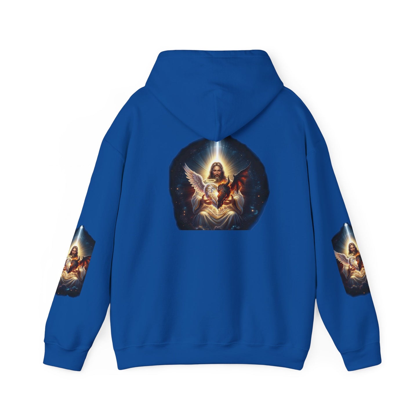 Christian Hoodie – "A Heart Divided Within Divine Grace" Religious Pullover with Angel Artwork