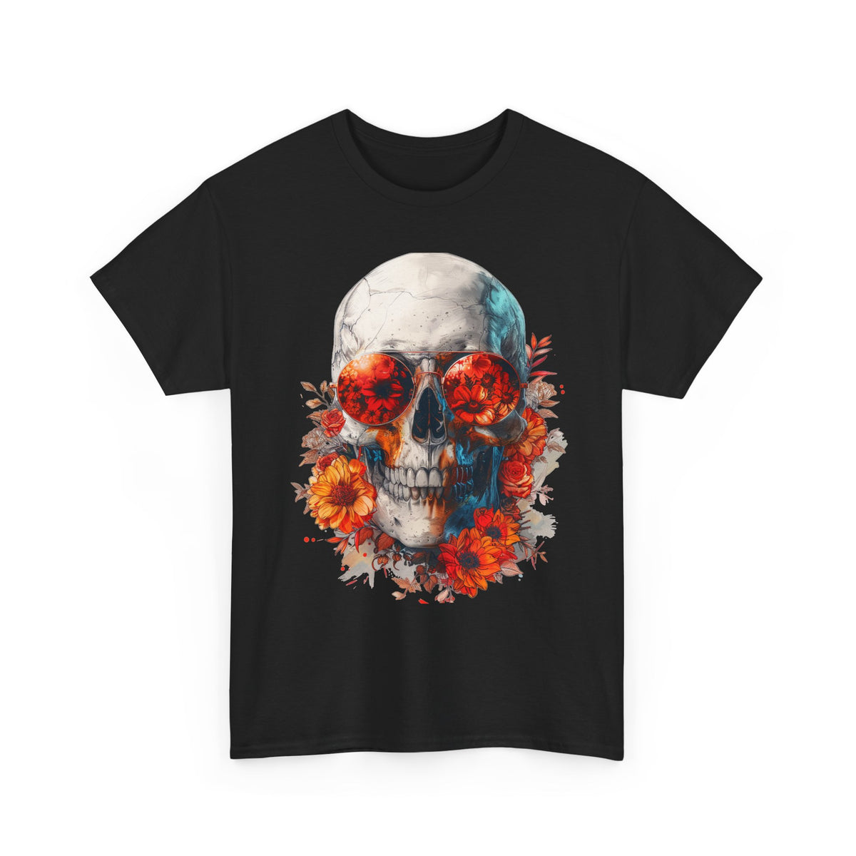 Floral Skull Sunglasses Graphic T-Shirt - product view