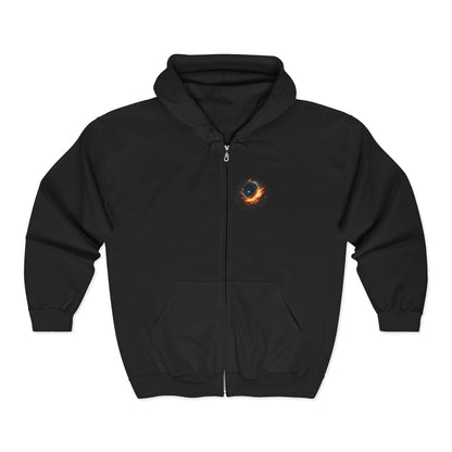 Infinite Within Black Zip Hoodie — Cosmic Eye Graphic Zip-Up