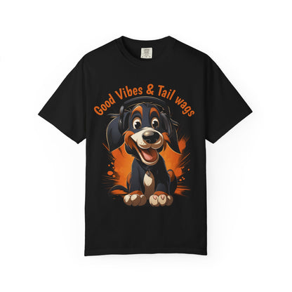 Good Vibes & Tail Wags T-shirt | Happy Cartoon Dog Design