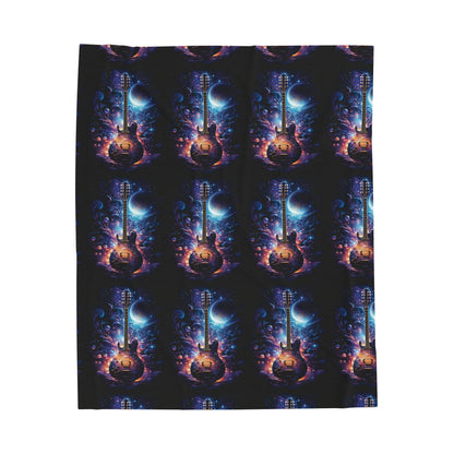 Cosmic Guitar Velveteen Plush Blanket | Soft Throw for Music Lovers, Warm Home Decor, Gift for Musicians, Starry Night Blanket