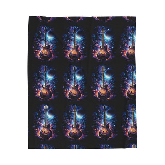 Cosmic Guitar Velveteen Plush Blanket | Soft Throw for Music Lovers, Warm Home Decor, Gift for Musicians, Starry Night Blanket