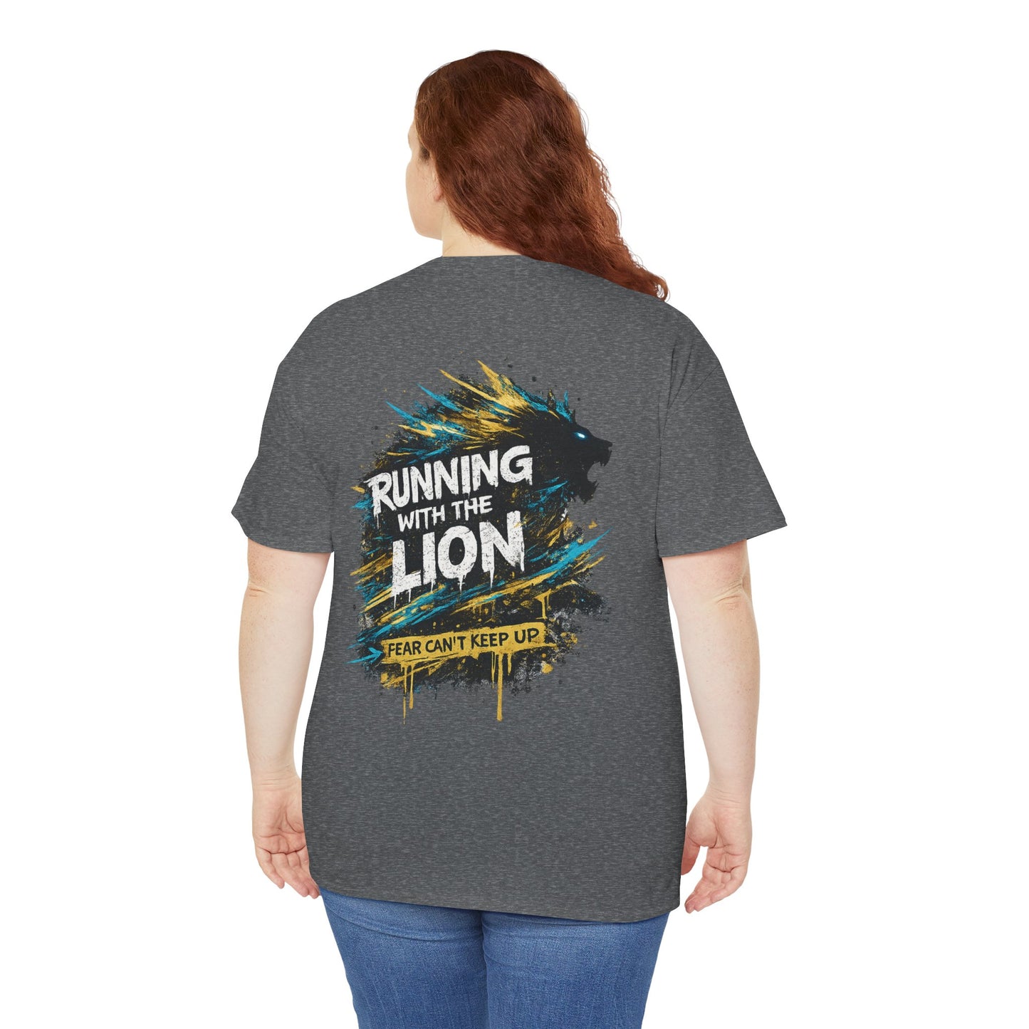 Running With The Lion Christian Graphic T-Shirt | Fear Can't Keep Up Faith Streetwear Tee