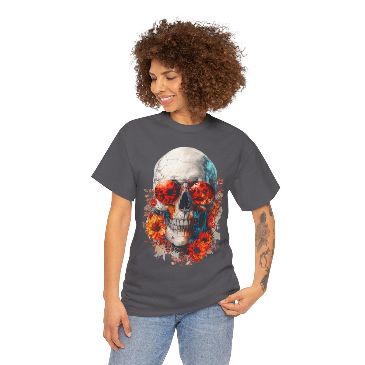 Floral Skull Sunglasses Graphic T-Shirt - product view