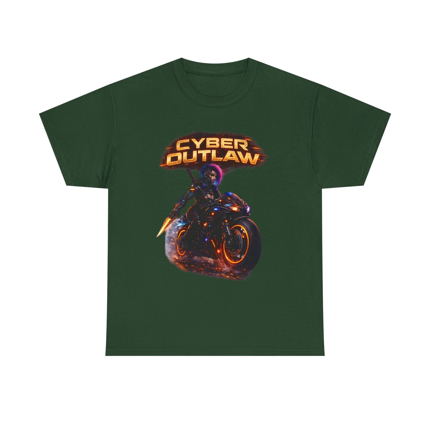 Cyber Outlaw Tee — Neon Biker Graphic T-Shirt