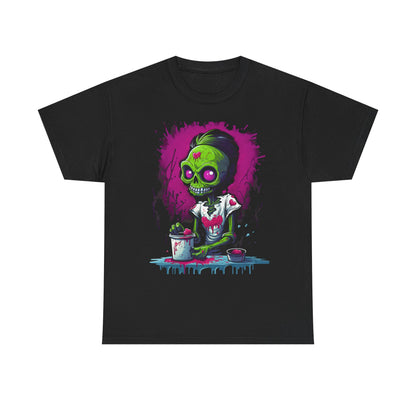 Zombie Chef T-Shirt — Neon Green Skull Cooking Graphic Tee