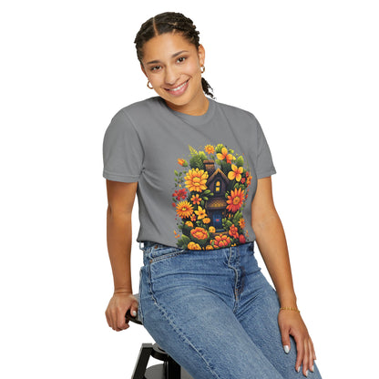 Sunlit Cottage Floral T‑Shirt — Cozy Autumn Garden Illustration