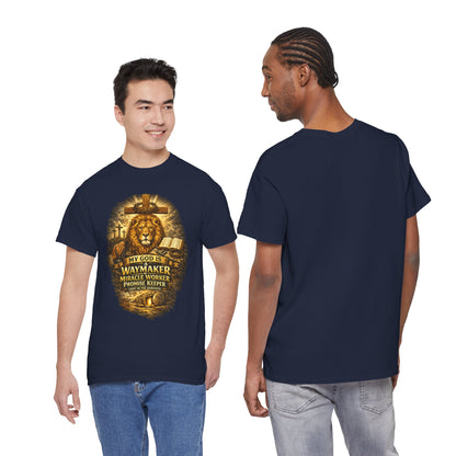 Christian Lion of Judah T-Shirt – Waymaker Miracle Worker Faith Shirt, Jesus Cross Graphic Tee, Bible Verse Religious Shirt, Unisex Christian Apparel
