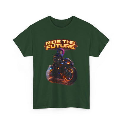Motorcycle Rider Graphic Tee — Neon Flame Biker Shirt