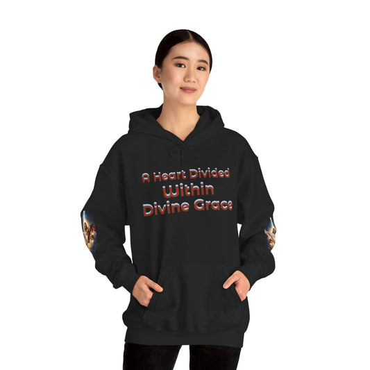 Christian Hoodie – "A Heart Divided Within Divine Grace" Religious Pullover with Angel Artwork