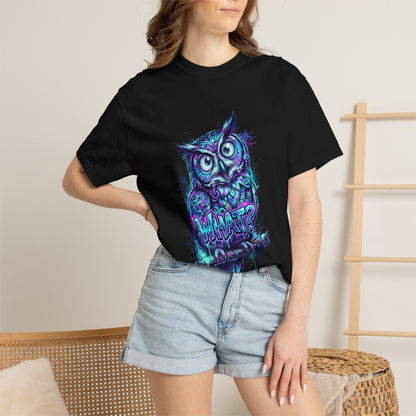Owl 'What?' Graphic T-Shirt — Neon Grunge Owl Tee for Nightlife & Streetwear