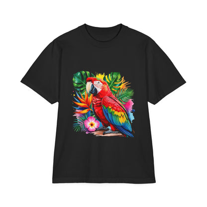 T-Shirt — Tropical Parrot Graphic Tee (Colorful Macaw & Hibiscus)
