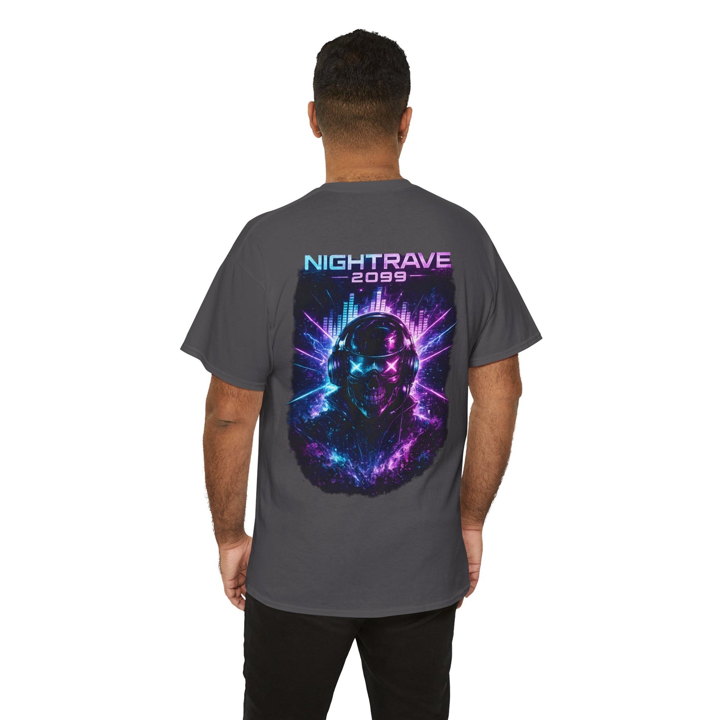Nightrave 2099 T-Shirt | Cyberpunk Skull DJ Graphic Tee, Neon Rave Streetwear Shirt