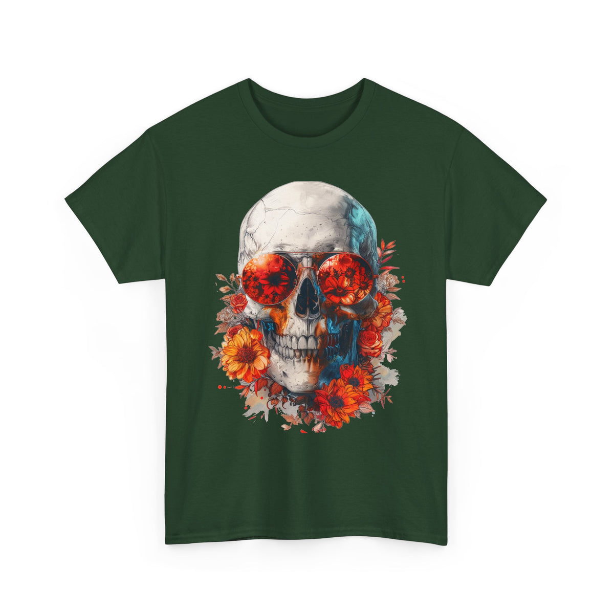 Floral Skull Sunglasses Graphic T-Shirt - product view