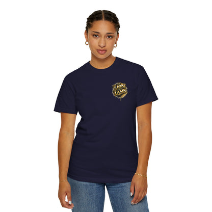 Lion and Lamb Christian T-Shirt | Faith-Based Graffiti Streetwear Tee | Gold Urban Christian Graphic Shirt | Religious Lion Lamb Apparel
