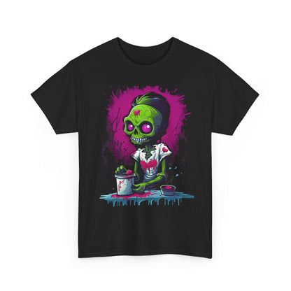 Zombie Chef T-Shirt — Neon Green Skull Cooking Graphic Tee