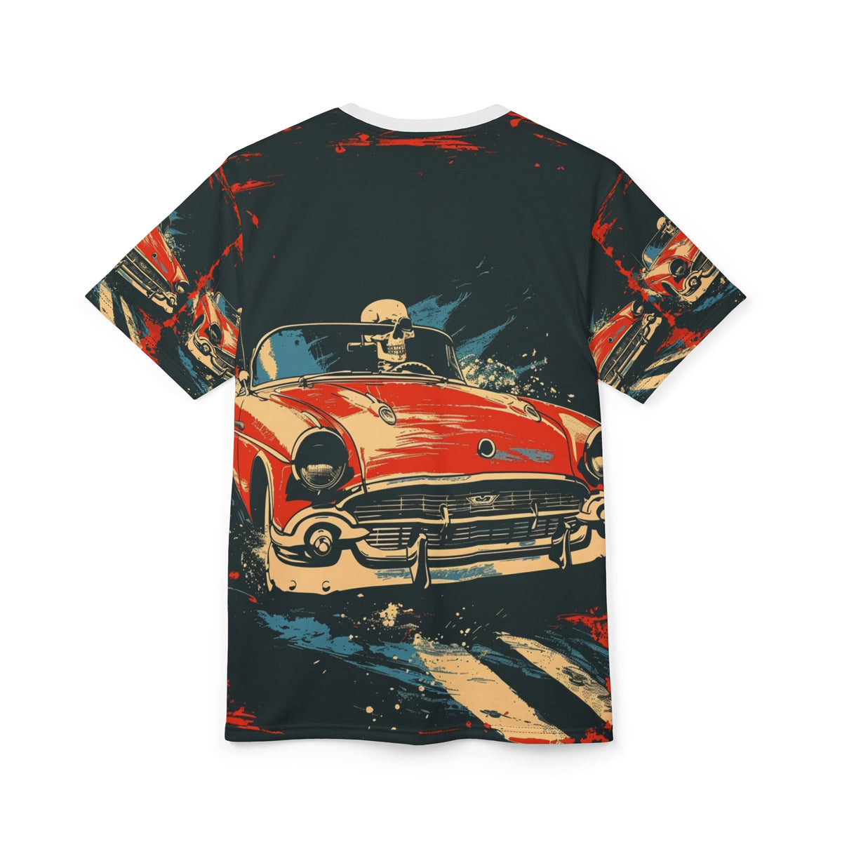 Red Convertible Skull Driver All-Over Print T-Shirt - product view