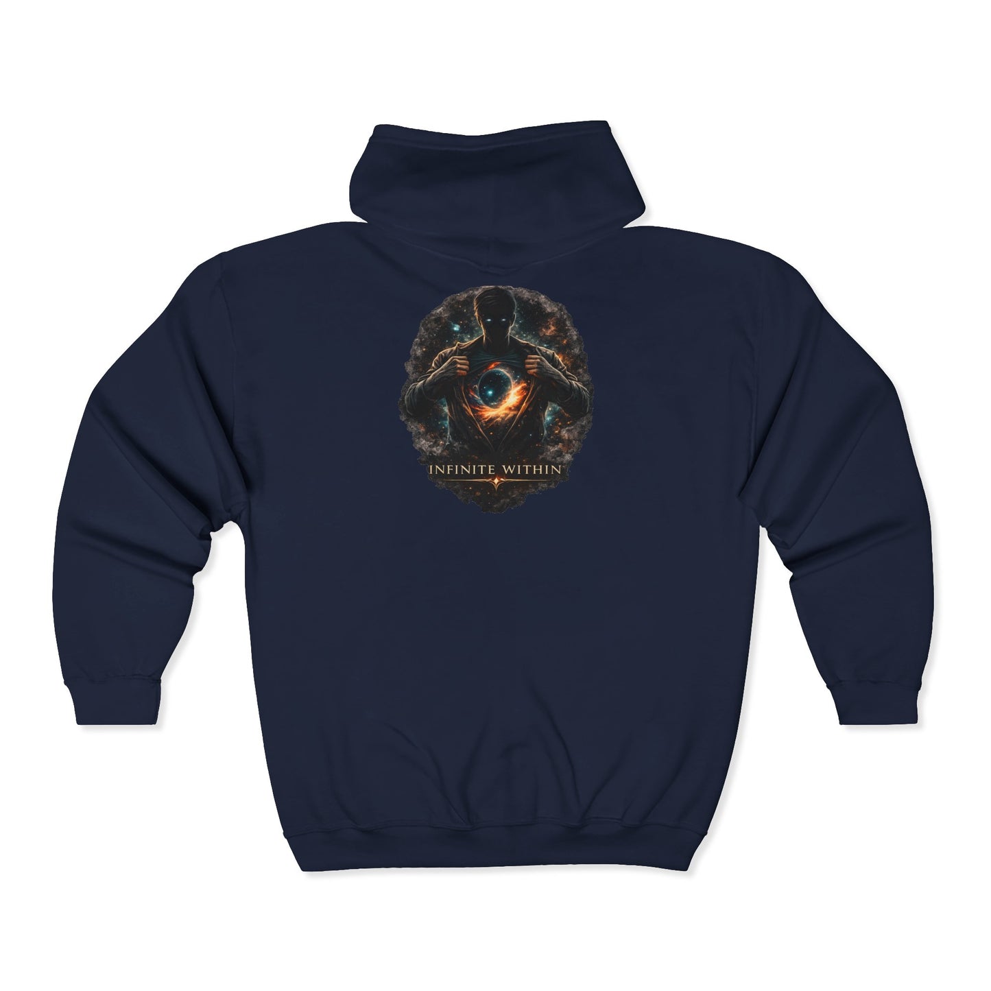 Infinite Within Black Zip Hoodie — Cosmic Eye Graphic Zip-Up