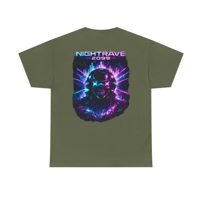 Nightrave 2099 T-Shirt | Cyberpunk Skull DJ Graphic Tee, Neon Rave Streetwear Shirt