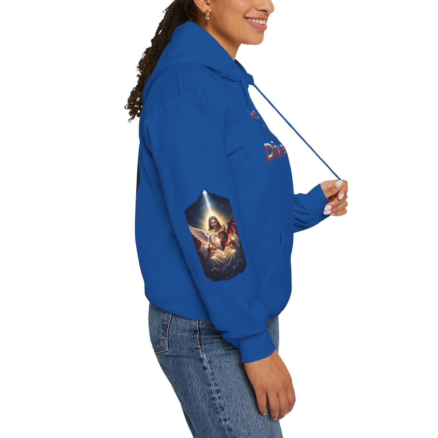Christian Hoodie – "A Heart Divided Within Divine Grace" Religious Pullover with Angel Artwork
