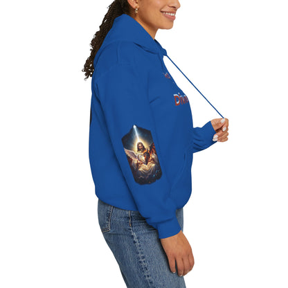 Christian Hoodie – "A Heart Divided Within Divine Grace" Religious Pullover with Angel Artwork