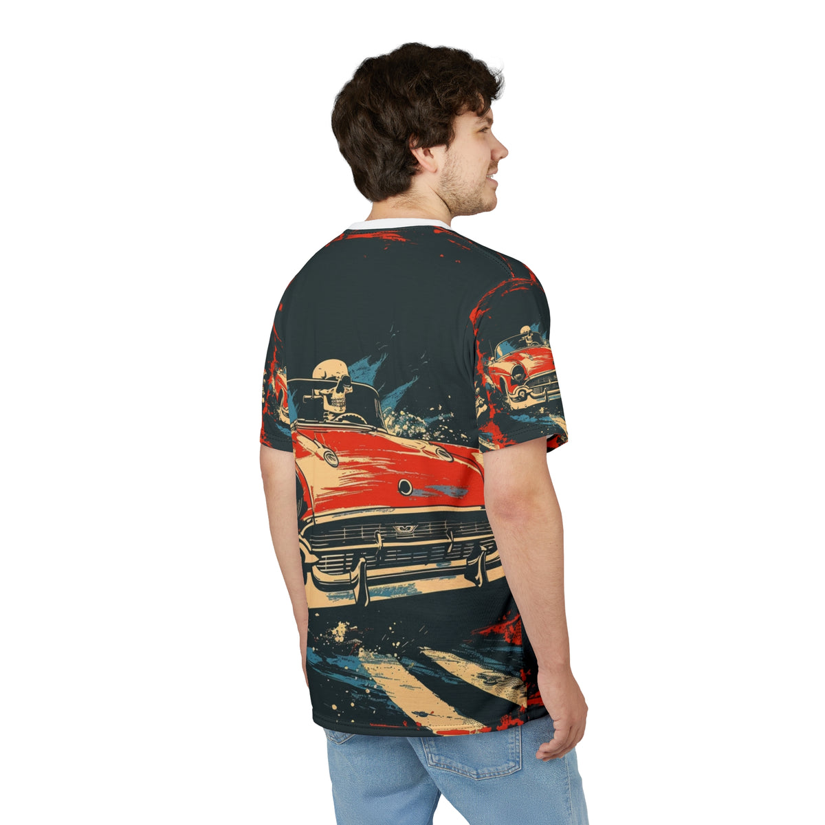 Red Convertible Skull Driver All-Over Print T-Shirt - product view
