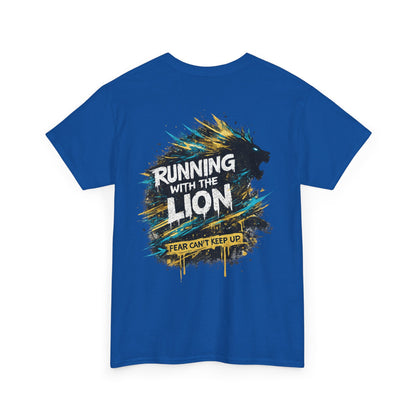 Running With The Lion Christian Graphic T-Shirt | Fear Can't Keep Up Faith Streetwear Tee