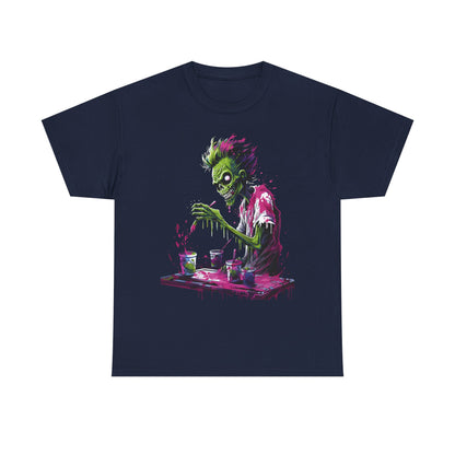 Zombie Painter Graphic Tee — Neon Horror Art T-Shirt