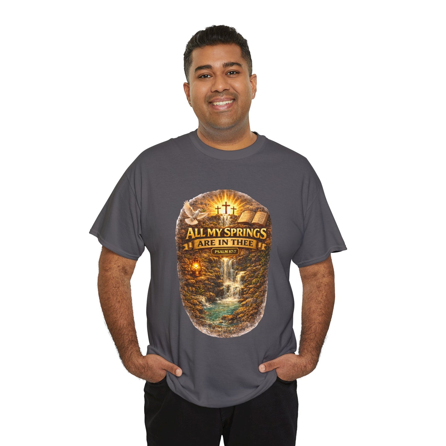 Religious T-Shirt - "All My Springs Are in You" Waterfall Cross Faith Tee