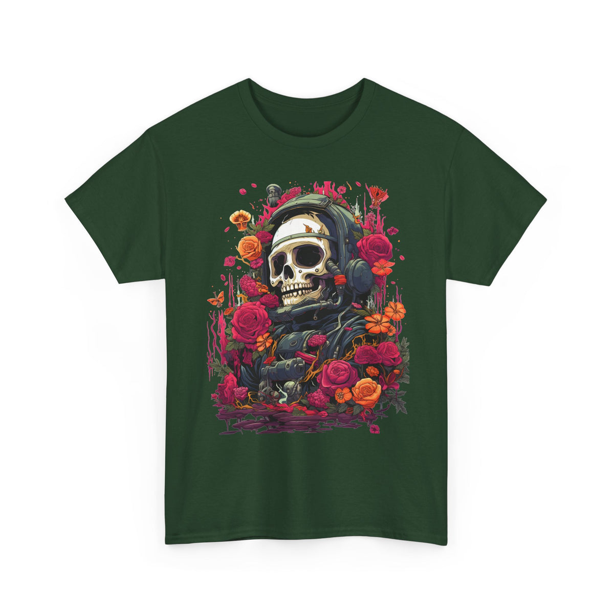 Floral Astronaut Skull Graphic T-Shirt - product view