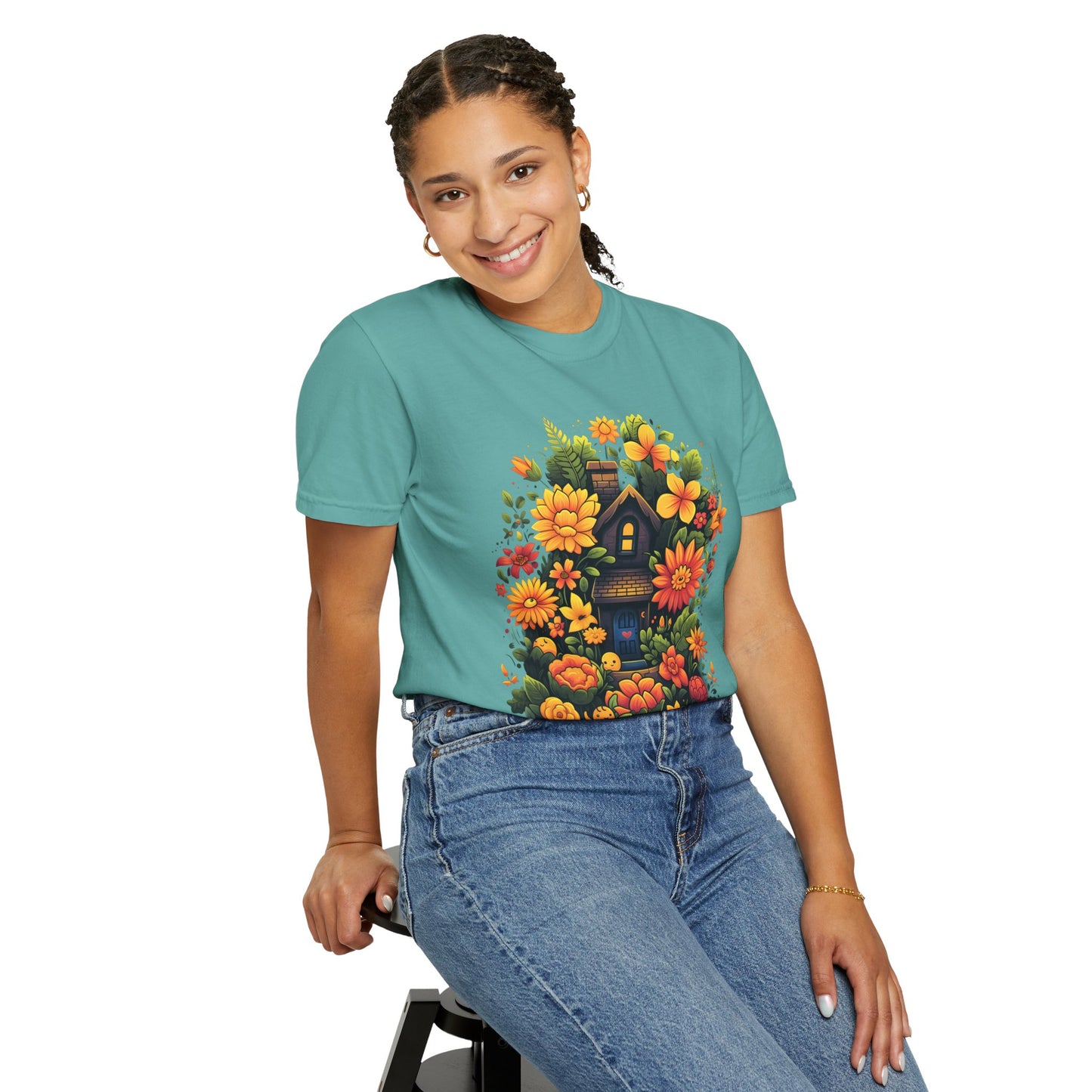 Sunlit Cottage Floral T‑Shirt — Cozy Autumn Garden Illustration