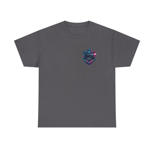 Neon Outlaw Cyberpunk T-Shirt | Futuristic Bounty Hunter Graphic Tee, Sci-Fi Streetwear Shirt