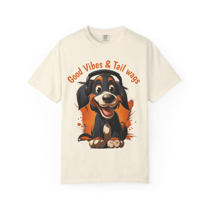 Good Vibes & Tail Wags T-shirt | Happy Cartoon Dog Design
