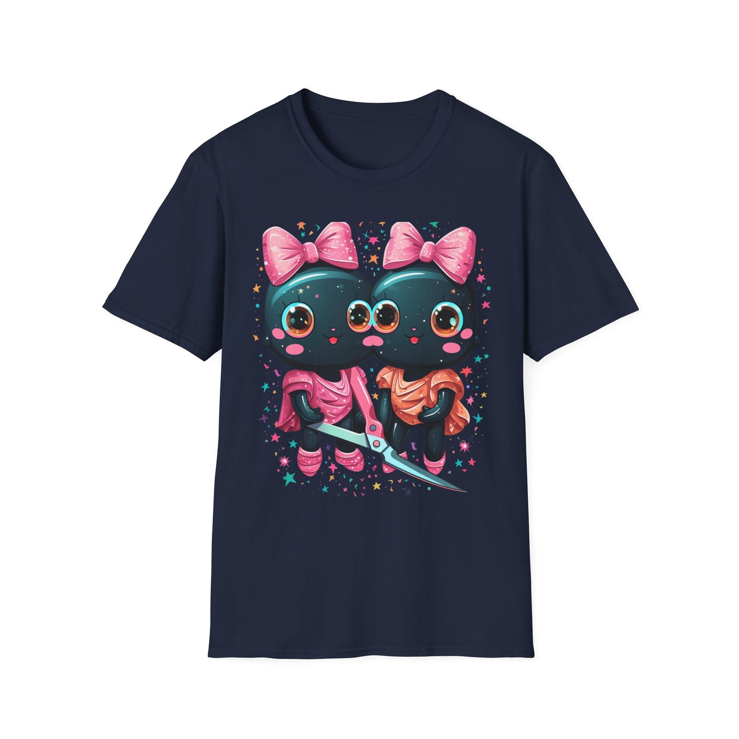 Cute Gothic Twin Dolls T-Shirt — Matching Pink Bow Kawaii Design