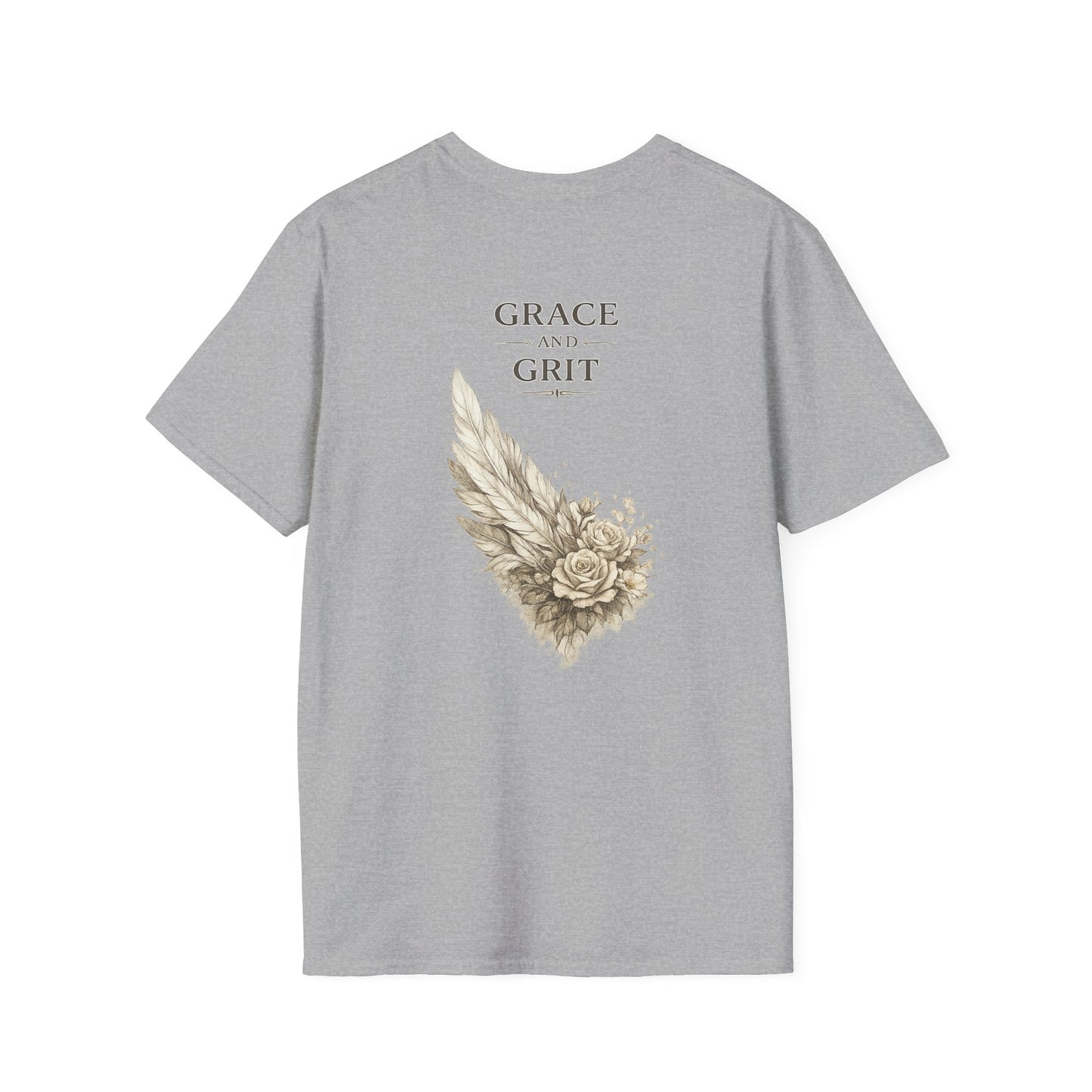 Grace and Grit Women's T-Shirt | Floral Wing Graphic Tee, Inspirational Women's Shirt, Strength and Grace Gift for Her