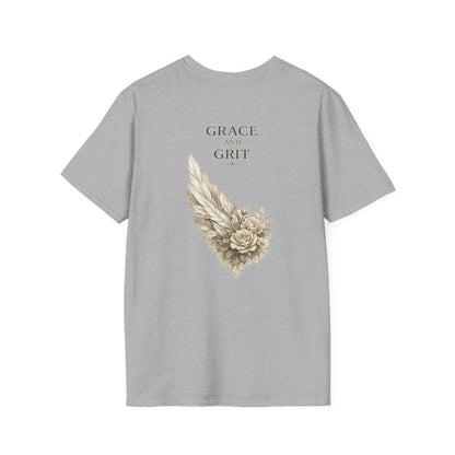 Grace and Grit Women's T-Shirt | Floral Wing Graphic Tee, Inspirational Women's Shirt, Strength and Grace Gift for Her