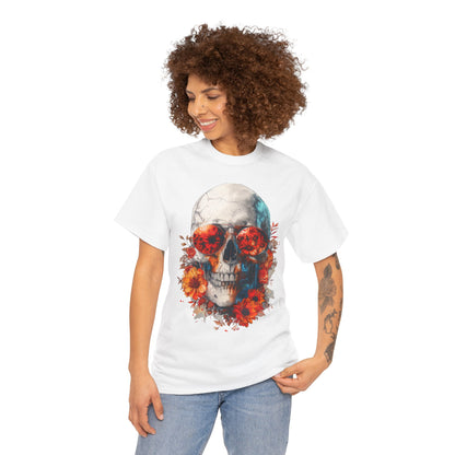 Floral Skull Sunglasses T-Shirt – Aesthetic Skeleton Flower Graphic Tee | Streetwear Skull Shirt | Artistic Gothic Floral Tee