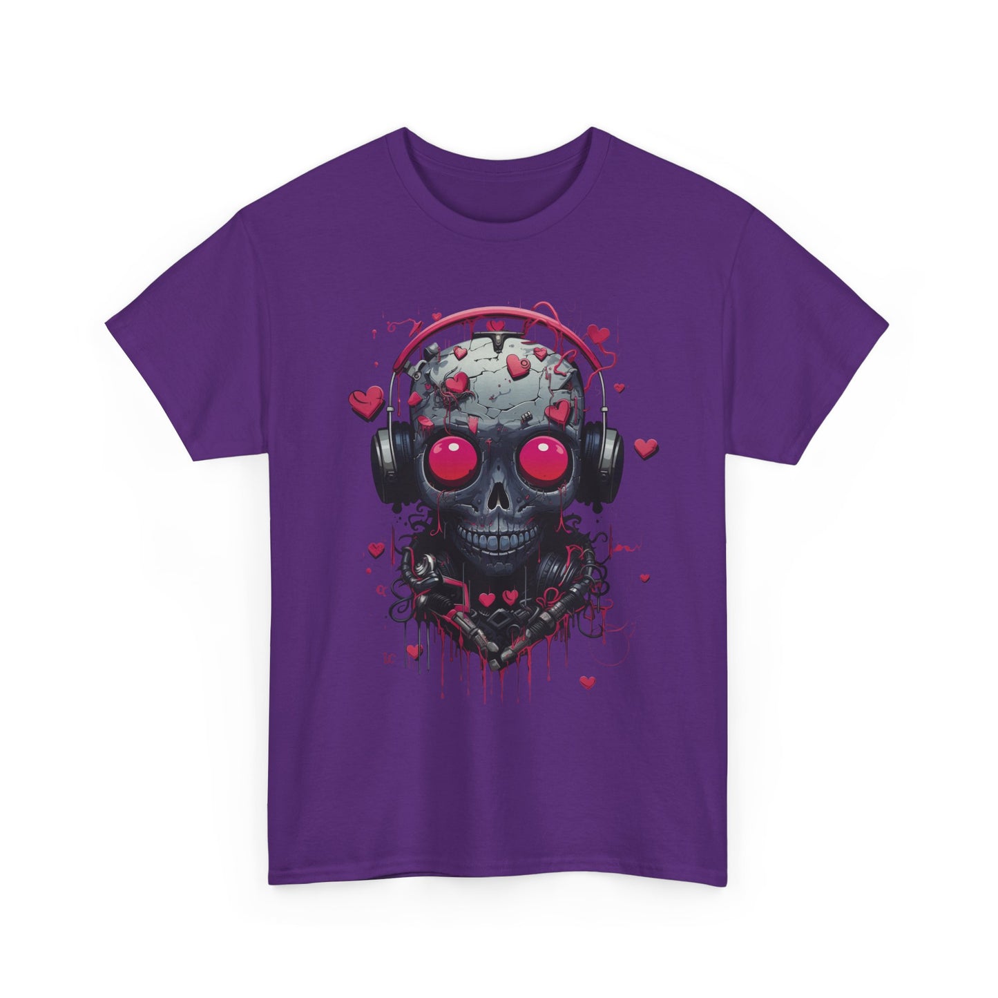Emo Skull Headphones T-Shirt – Gothic Heartbreak Graphic Tee, Dark Aesthetic Streetwear, Love & Death Punk Shirt
