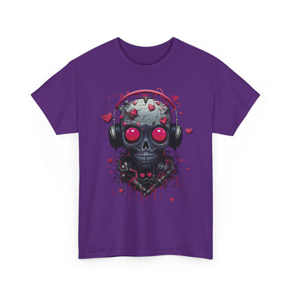 Emo Skull Headphones T-Shirt – Gothic Heartbreak Graphic Tee, Dark Aesthetic Streetwear, Love & Death Punk Shirt