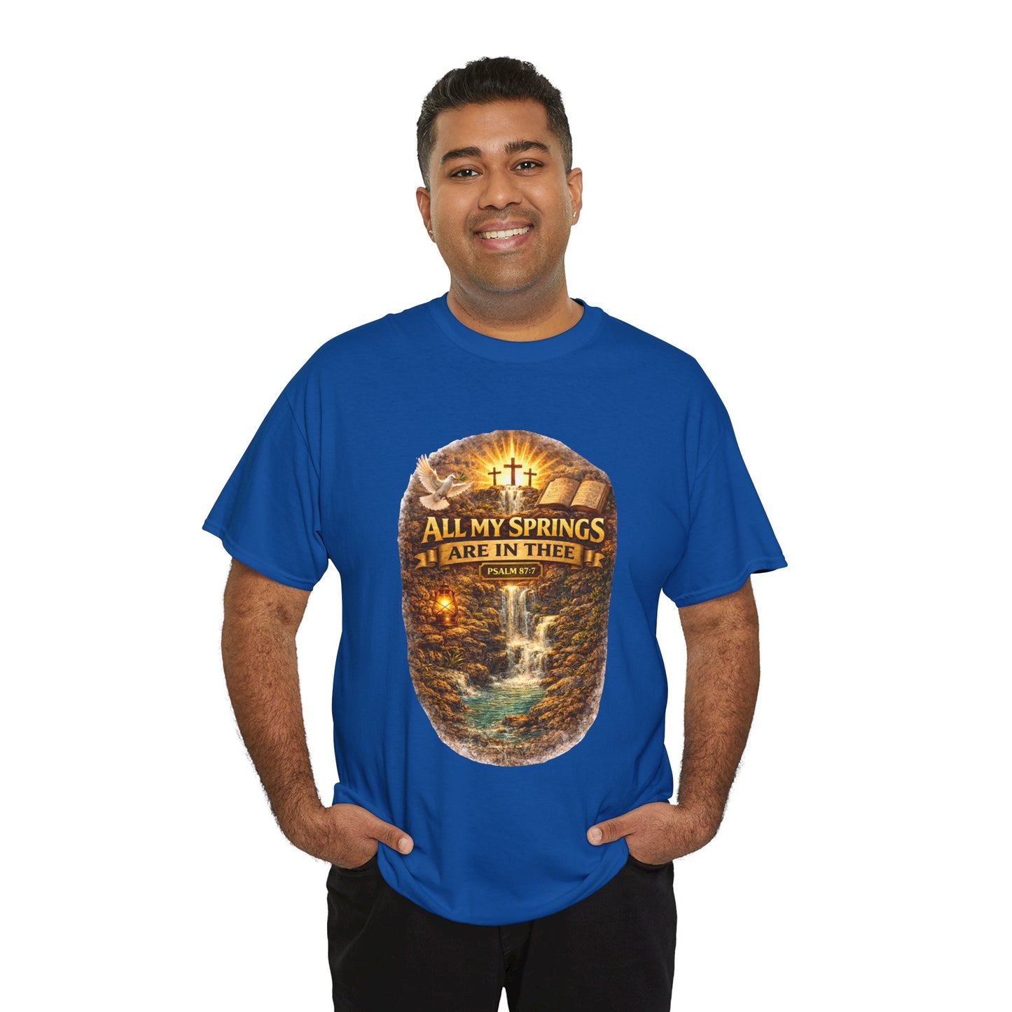 Religious T-Shirt - "All My Springs Are in You" Waterfall Cross Faith Tee