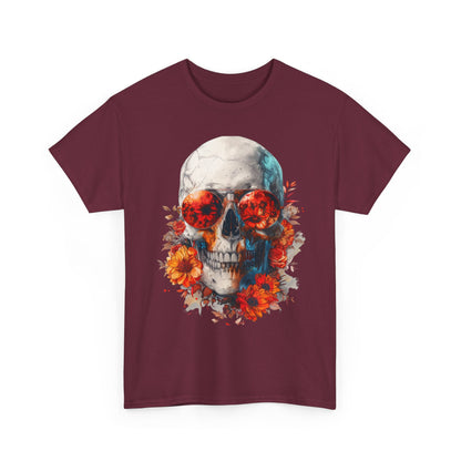 Floral Skull Sunglasses T-Shirt – Aesthetic Skeleton Flower Graphic Tee | Streetwear Skull Shirt | Artistic Gothic Floral Tee